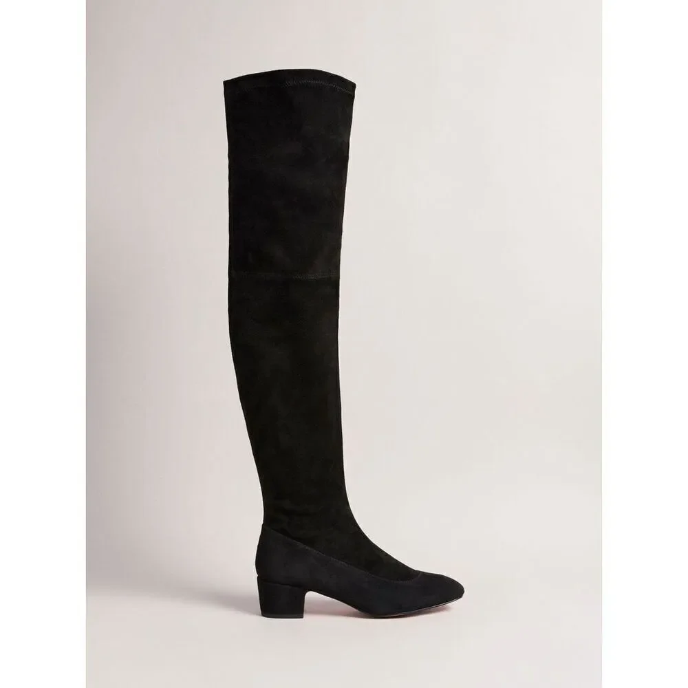 TED BAKER Ayannah Over The Knee Suede Stretch Leather Black Boots US Size 7 New